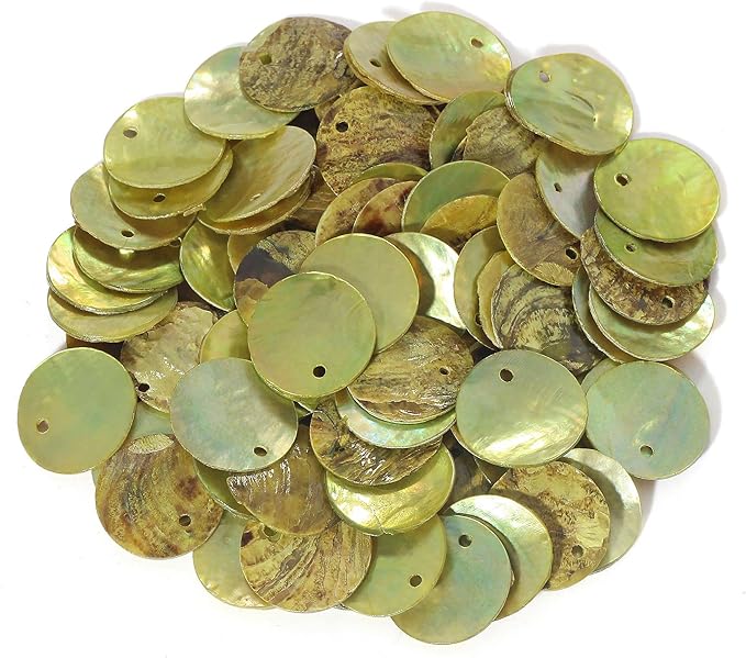 Firstmeet Shell Beads 150pcs Natural 15mm Flat Round Mussel Shell Coin Drop Charm Beads with Iridescent Back for Handcraft Jewelry Making(DIY-1023-Green Glow-15)