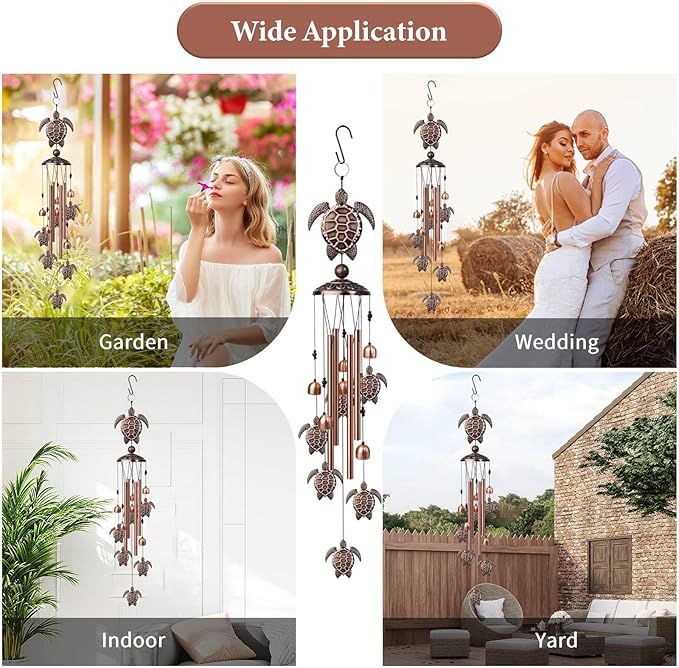 Sea Turtle Wind Chimes for Outside, 35" Decorative Wind Chimes Turtle Gifts for Women, Memorial Wind Chime Outdoors with S Hook for Patio Garden Decor, Birthday Gifts for Mom Grandma