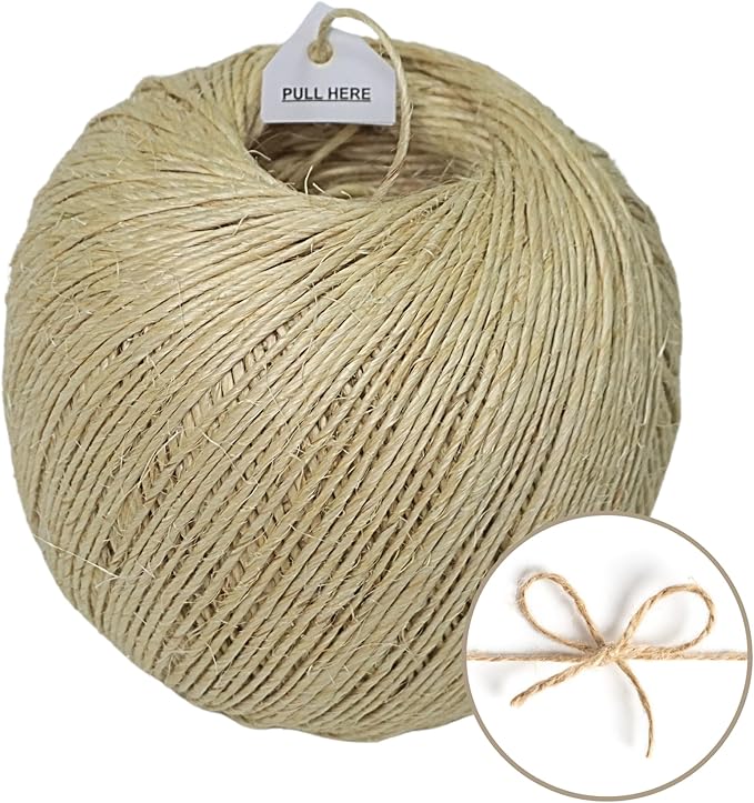 Premium Brazilian Sisal Twine, Natural Fiber 100% Sisal, Heavy-Duty, Ultra Durable, Ideal for DIY Projects, Home Decor, Gardening, Crafting, Gifting, Wrapping (984 ft / 300 m Ball)