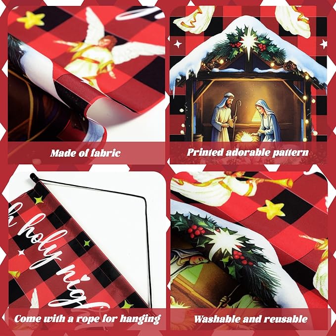 Tegeme 3 Pcs Nativity Christmas Door Sign Flag Christmas Holy Night Door Banner Jesus Nativity Flag 12 x 19 Inch Holiday Hanging Decoration for Home Outdoor