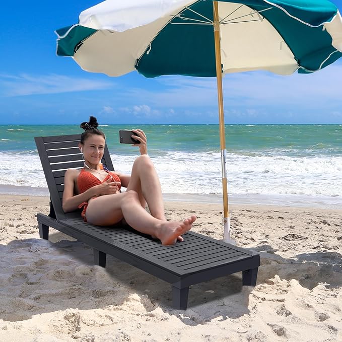 EasyUp Chaise Lounge Chair Outdoor, Resin Lounge Chair with 5-Position Backrest, UV - Resistant, Waterproof for Pool, Beach & Patio (Set of 2-Black1)