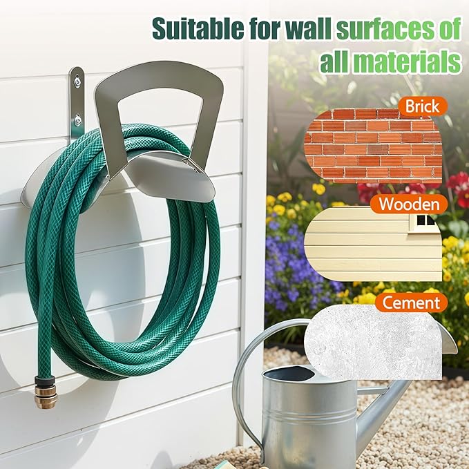 Garden Hose Holder Wall Mount Hose Hanger Heavy Duty Metal Hose Bracket Water Hose Storage Organizer Durable Hose Holders (Stainless Steel)