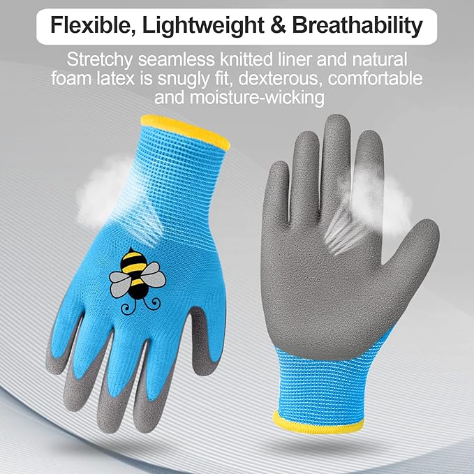 18 Pairs Kids Gardening Gloves Children Garden Glove Foam Rubber Coated Yard Work Gloves for Kids Toddlers Youth Boys Girls (Small (Age 3-5))