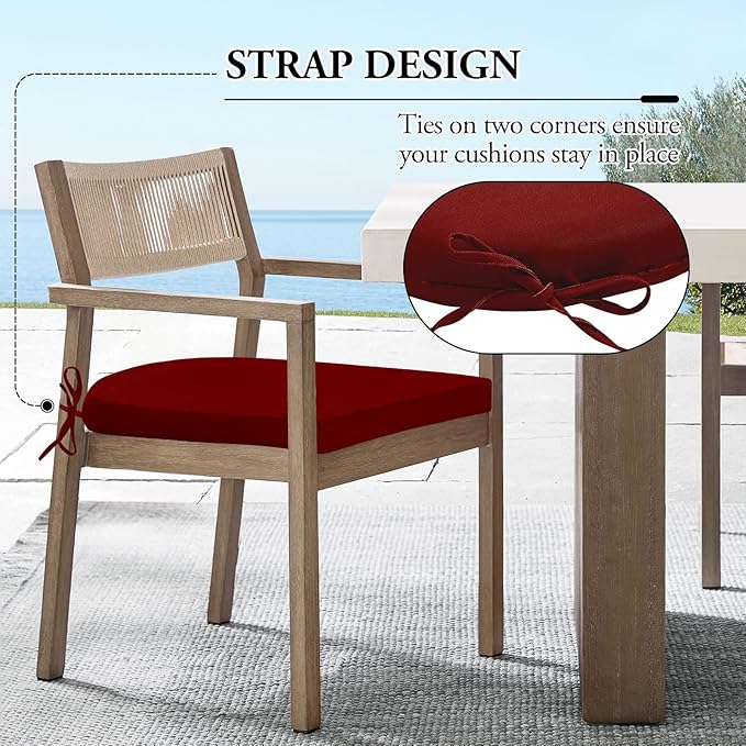 Wellsin Outdoor Chair Cushions for Patio Furniture - Patio Chair Cushions Set of 2 - Water Resistant Round Corner Outdoor Seat Cushions 17"X16"X2", Burgundy