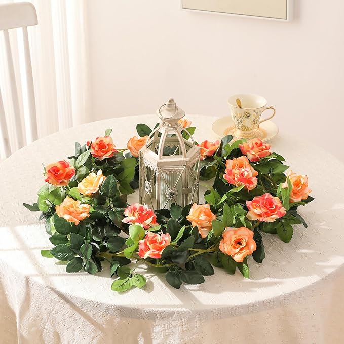 JUSTOYOU 2 Pack (15.8FT) Fake Rose Garland, Artificial Rose Vines Flowers Hanging Silk Rose Vine Wedding Home Backdrop Party Arch Arrangement Decoration