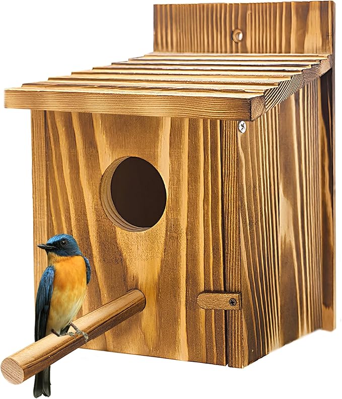 Bird Houses for Outside,Wooden Wren Birdhouse with Detachable Perch,Finch Bluebird Houses Hanging Birdhouse for Outdoors