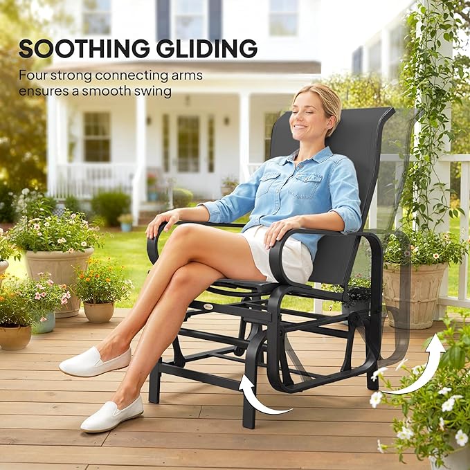 Outsunny Outdoor Glider Chair Set of 2, Gliders for Outside Patio with Smooth Rocking Mechanism and Lightweight Construction for Backyard, Black
