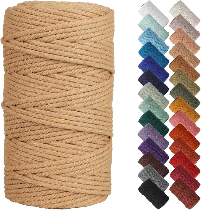 NOANTA Light Tan Macrame Cord 4mm x 109yards, Colored Macrame Rope, Cotton Rope Macrame Yarn, Colorful Cotton Craft Cord for Wall Hanging, Plant Hangers, Crafts, Knitting