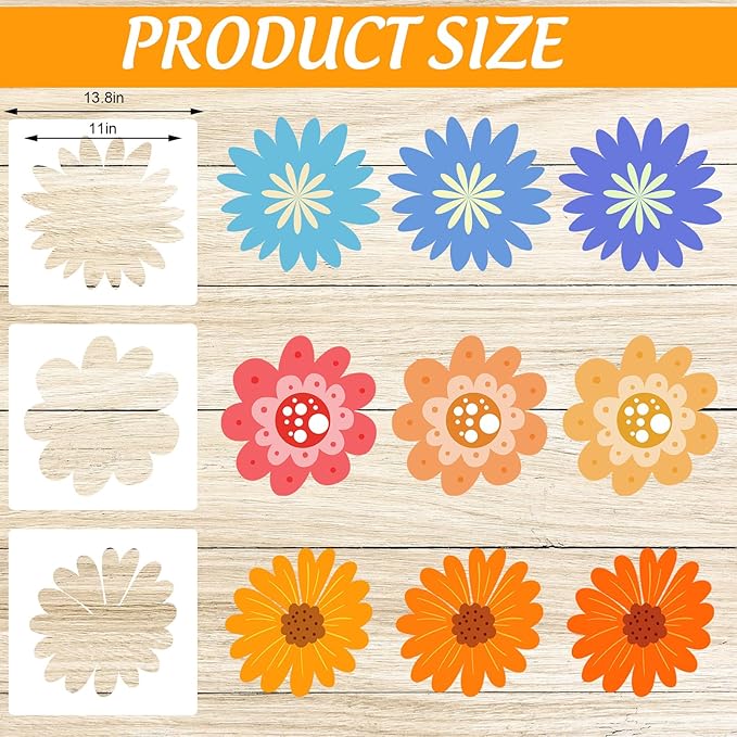 JarThenaAMCS 12Pcs Large Spring Wildflower Stencils Reusable Floral Plastic Drawing Templates for DIY Crafts Painting on Wood Wall Garden Fence