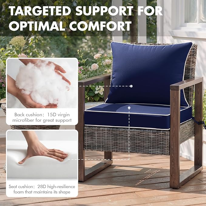 MIULEE Navy Outdoor Seat Cushion 24x24 Inch Waterproof & 3 Year Fade Resistant Deep Seat and Back Cushion for Patio Furniture Chair Sofa Couch with Handle and Adjustable Straps