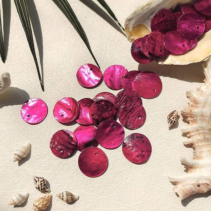 Firstmeet Shell Beads 65pcs Natural 20mm Flat Round Mussel Shell Coin Drop Charm Beads with Iridescent Back for Handcraft Jewelry Making(DIY-1023-Magenta-20)