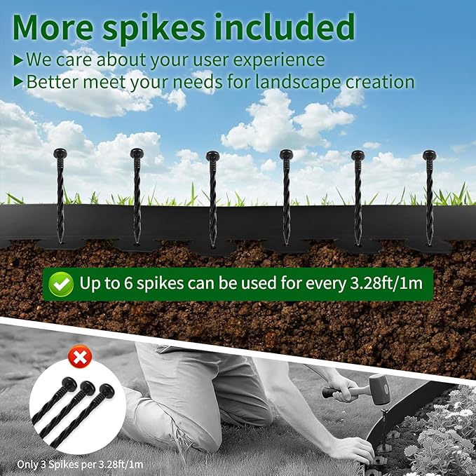 4 in x 33 Ft Garden Landscape Edging, No Dig Garden Edging Border Kit with 61 Pcs Spikes for Flower Bed Lawn Yard Grass Black