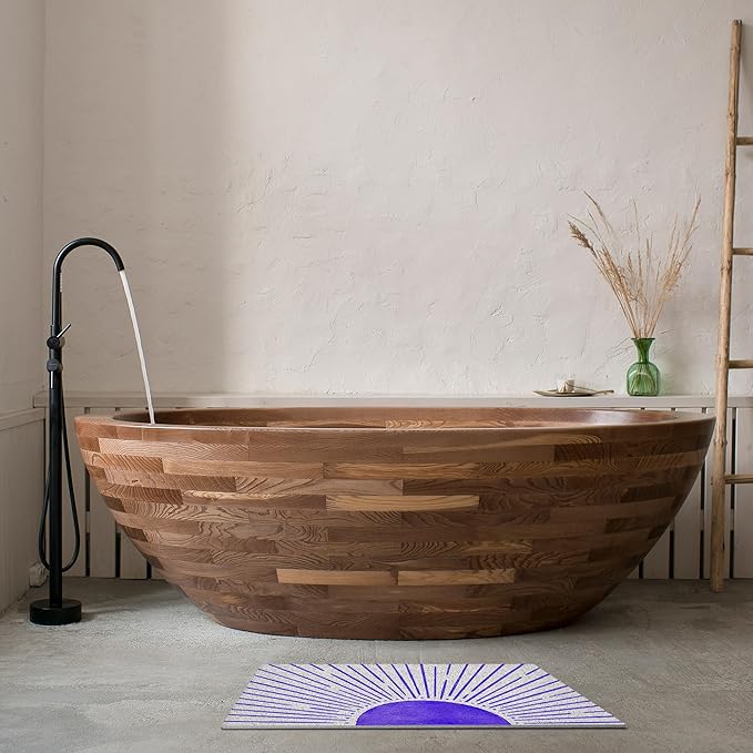 Nogrit Abstract Boho Sun Door Mat, Minimalist Purple Sunshine Sunray Doormat Bathmat for Indoor Outdoor Entrance, Mid Century Modern Boho Welcome Mats for Front Door Porch Entryway, 17x30 Inches