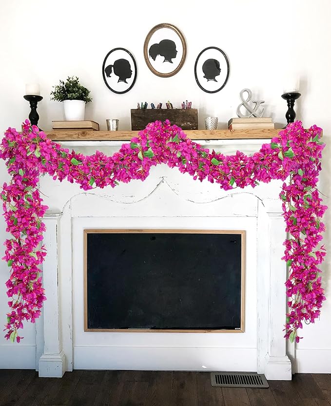 Briful 6ft Pink Bougainvillea Flower Garland – Artificial Silk Floral Vine with Built-in Hook Faux Flower Garland for Backdrop Table Wall Wedding Party Home Decoration