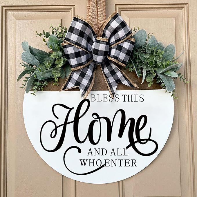Welcome Sign for Front Door Decoration, 12" Round Wood Wreaths Hanging Welcome Sign Porch Farmhouse Decor Housewarming Gift