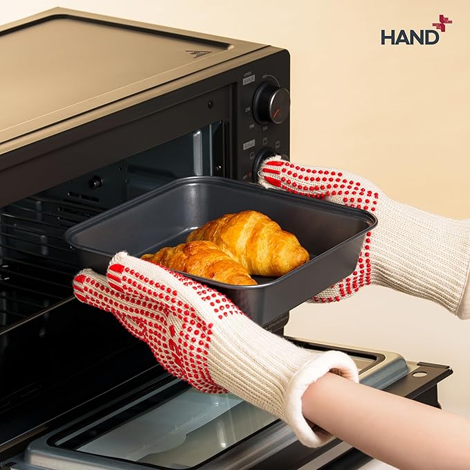 Hand+ Heat Resistant Oven Gloves (Size S/M) 932°F / 500°C for BBQ Baking Cooking Smoker Fireplace Camping with Silicone Grip Thermo Dot Level 4 EN407 Certified