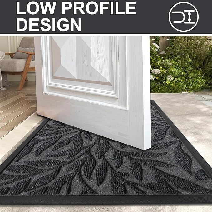 Smiry Front Door Mat Indoor Outdoor Entrance, Heavy Duty Natural Rubber, Trap Dirt and Moisture, Non-Slip Doormats, Low Profile, Easy Clean Patio Porch Entryway Mat, 47x34, Grey