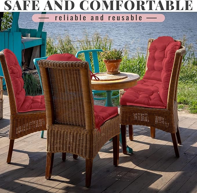 Geelin 4 Pcs Adirondack Chair Cushion High Back Patio Rocking Chair Cushion 44 x 19 x 4 Inch Tufted Weather Resistant Fade Resistant Seat for Patio Rocking Seat (Rubine)