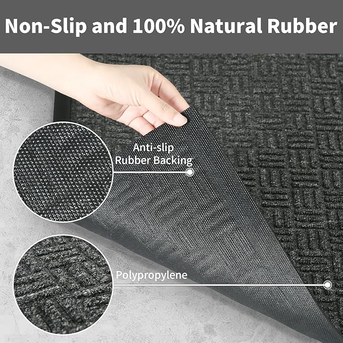 Outdoor Large Door Mat for Front Door 36 x 59 inch Commercial Door Mat Heavy Duty Welcome Mat Outside Rubber Floor Mat Entrance Rug Extra Thick Entryway Frontgate Waterproof Gray