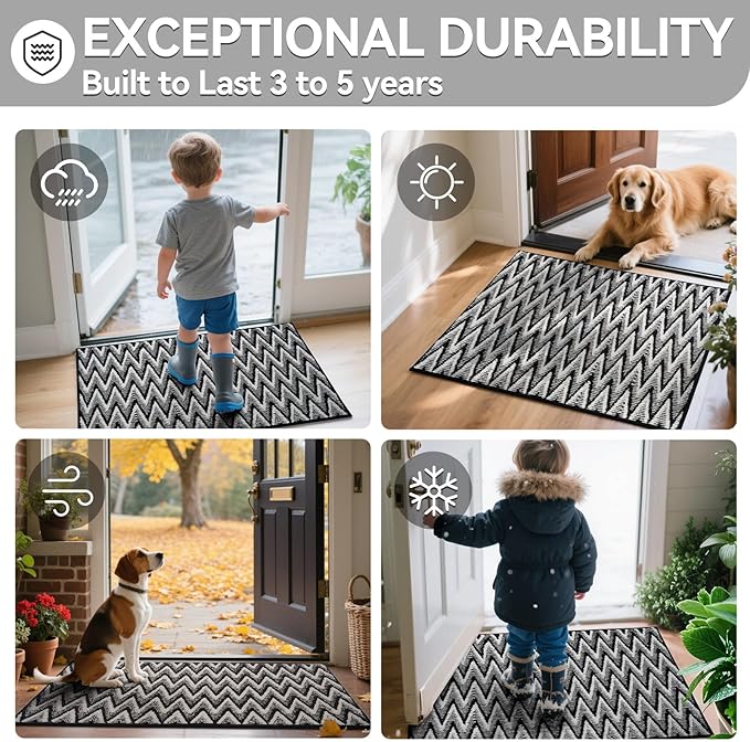 Indoor Door Mat 24x35, Dirt Resistant & Absorbent Doormat for Entryway Inside, Non-Slip Rubber Backing Front Door Mat Indoor Entrance, Low-Profile, Washable, Black