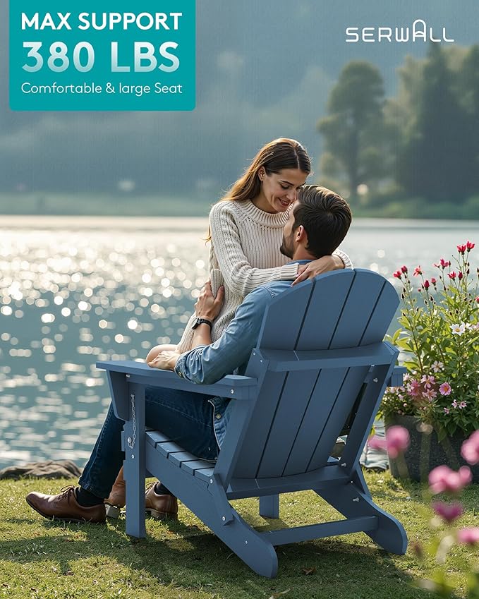 SERWALL Folding Adirondack Chairs Weather Resistant for Outdoor, Patio, Lawn, Garden, Backyard Deck, Fire Pit - Blue