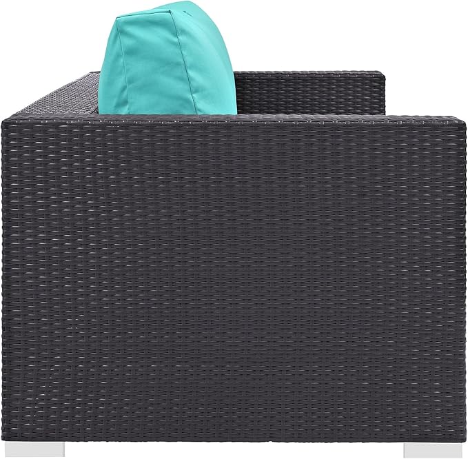Modway Convene Wicker Rattan Outdoor Patio Sofa in Espresso Turquoise