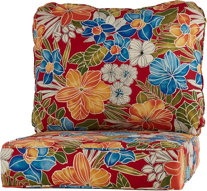 Greendale Home Fashions Outdoor Reversible 2-Piece Deep Seat Cushion Set, Aloha Crimson
