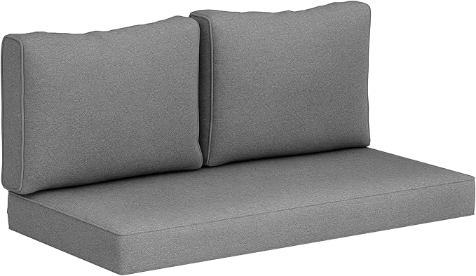Outsunny 2 Seat Patio Furniture Cushions, 46x26x5 in, Thick Outdoor Loveseat Cushion Set with Removable Cover, Fade-Resistant Replacement Cushions for Outdoor Furniture, Couch, Bench, Swing, Gray
