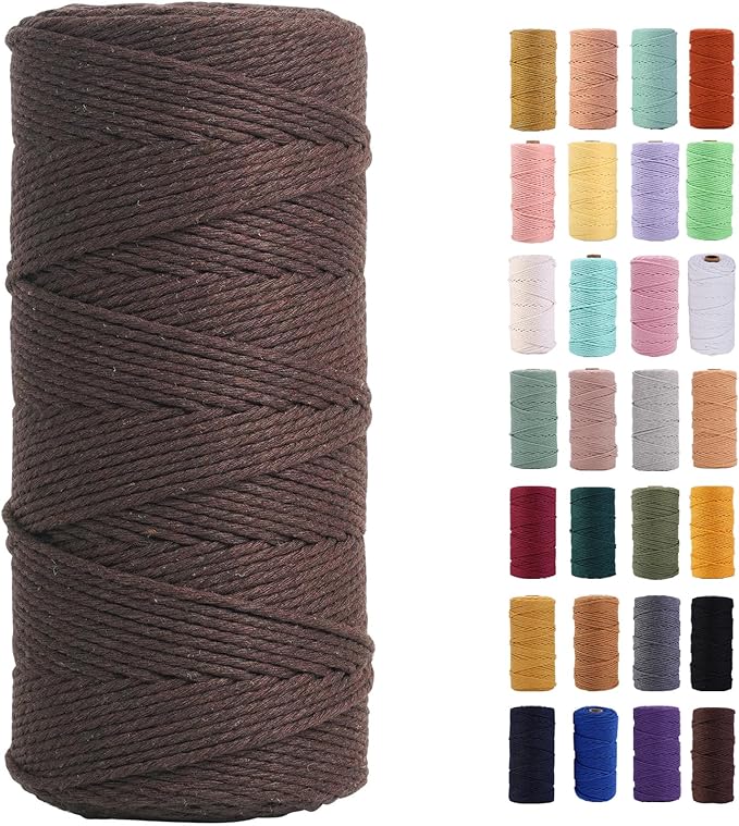 Brown Macrame Cord 2mm x 220Yards,Colored Cotton Rope Colorful Cotton Cord Soft Craft Cord Twine for Wall Hanging Plant Hangers Crafts Decorative Projects