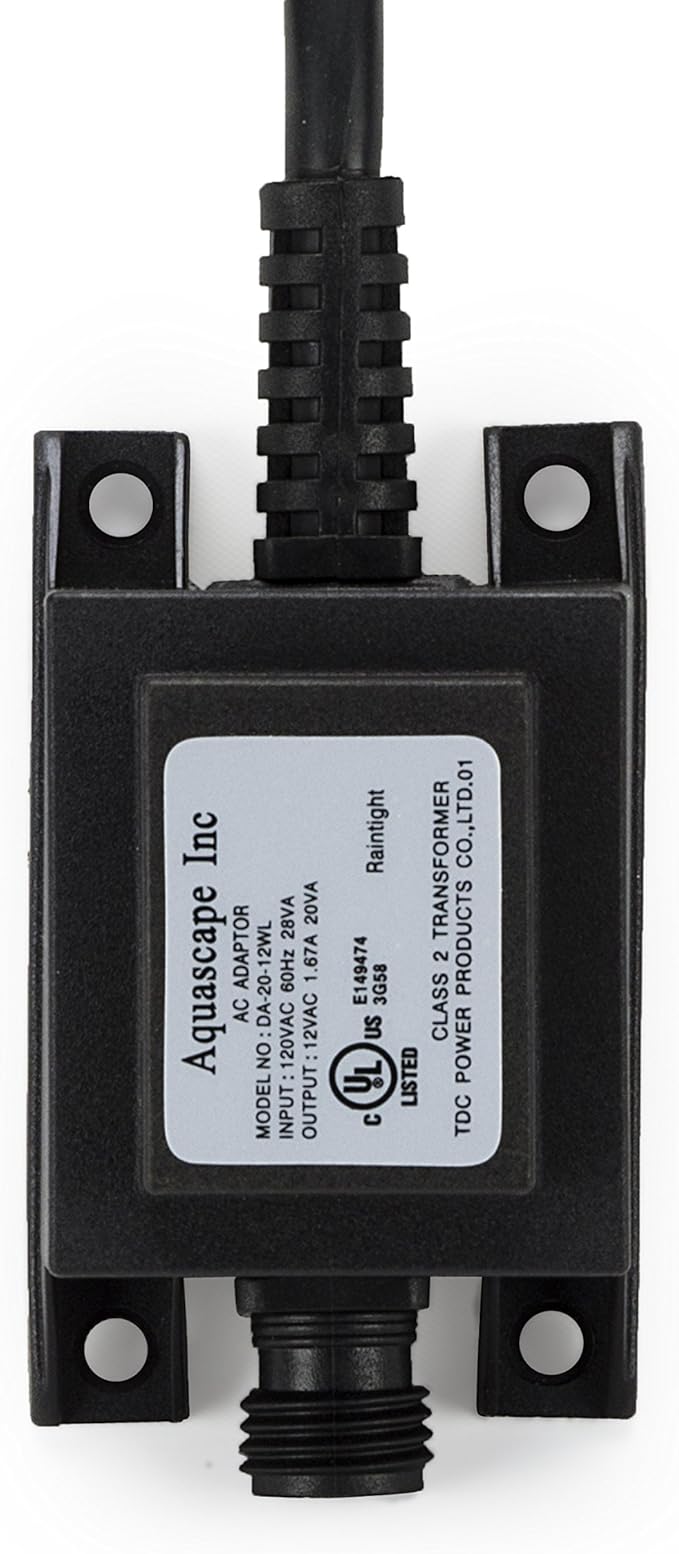 Aquascape 98485 Plug-in Garden, Pond, and Fountain Lighting 12V Quick-Connect Transformer, 20-Watt, Black