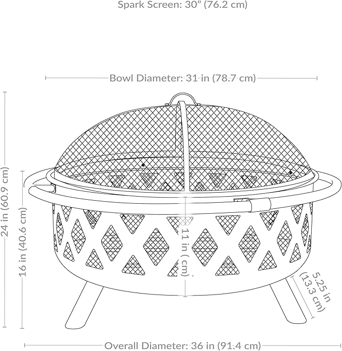 Sunnydaze Crossweave Outdoor Fire Pit - Wood-Burning Fire Pit for Outside with Spark Screen, Poker and Round Cover - 36-Inch - Bronze
