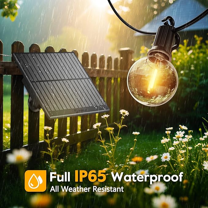 Minetom Solar Outdoor Lights - 38Ft 15 LED Waterproof Solar String Lights with USB Port and Cable Ties, Commercial Shatterproof G40 LED Bulbs, Hanging Patio Light for Backyard Porch Bistro Decor