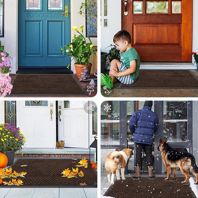 Smiry Front Door Mat Outside Entrance, Heavy Duty Sturdy Natural Rubber Doormat, Trap Dirt and Moisture, Easy Clean Low Profile Welcome Floor Mats for Indoor Outdoor Entry, 47x23 Inch, Dark Brown