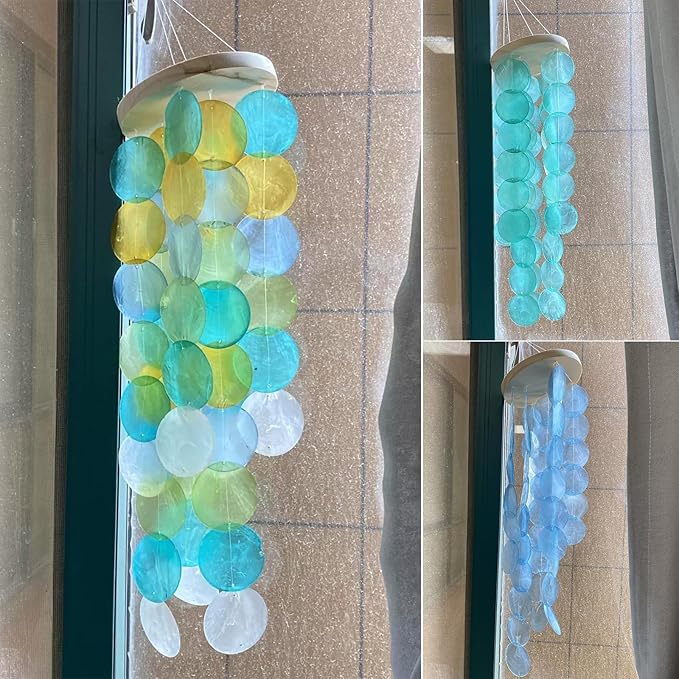 Handmade Colored Capiz Shells Windchimes Coastal Type Decoration for Indoor and Outdoor Use Garden Decoration