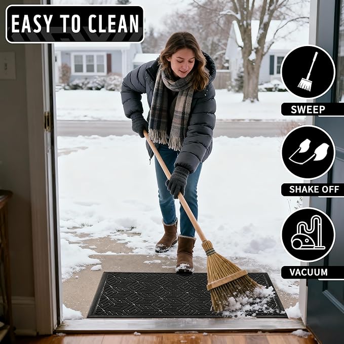 Yimobra Front Door Mat Outside Entrance, 72x24 Runner, Waterproof All-Season Weather Large Doormat, Non Slip Natural Rubber, Stain and Fade Resistant, Indoor Outdoor Mat, Easy Clean Patio, Black