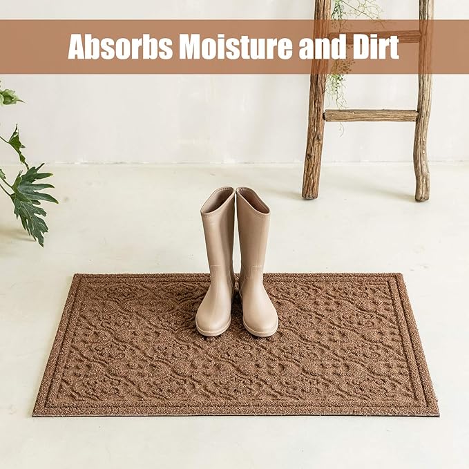 Outdoor Door Mat for Front Door 36 x 59 inch Welcome Debris Mud Trapper Outside Rubber Floor Mat Rug Large Extra Thick Textured Outdoor Mat for Entryway Frontgate Waterproof Brown