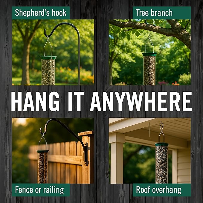 Droll Yankees Squirrel Proof Bird Feeders for Outdoors - YF-M - Flipper, Collapsible Perches, 5-Pound Seed Capacity, Green
