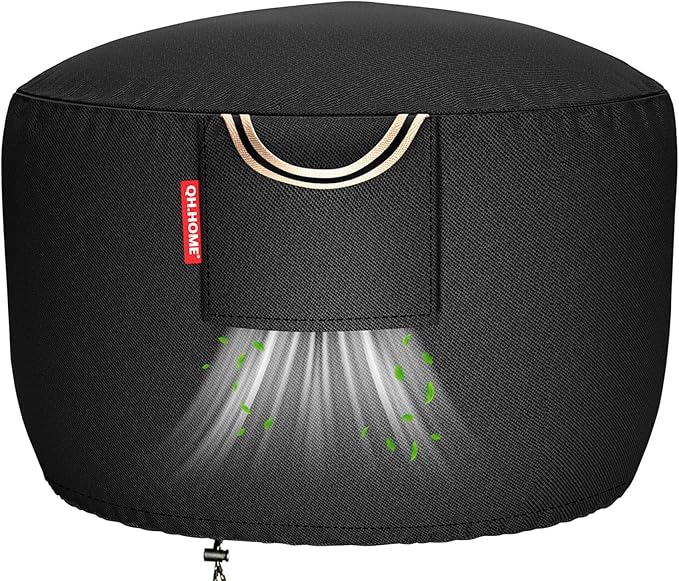 QH.HOME [2026 Upgraded 900D Fabric] Fire Pit Cover for Fire Pit, Super Waterproof fit for Propane Fire Pit Table, Round 36" Dia x 20" H -Black