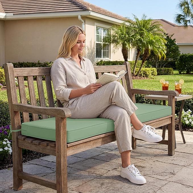 Outdoor Bench Cushion: Waterproof and Fade Resistant Patio Furniture Cushions - Non-Slip Bench Pad Cushion with Removable Cover for Garden Swing Porch Sofa Settee, 45 x 18 Inch, Sage Green