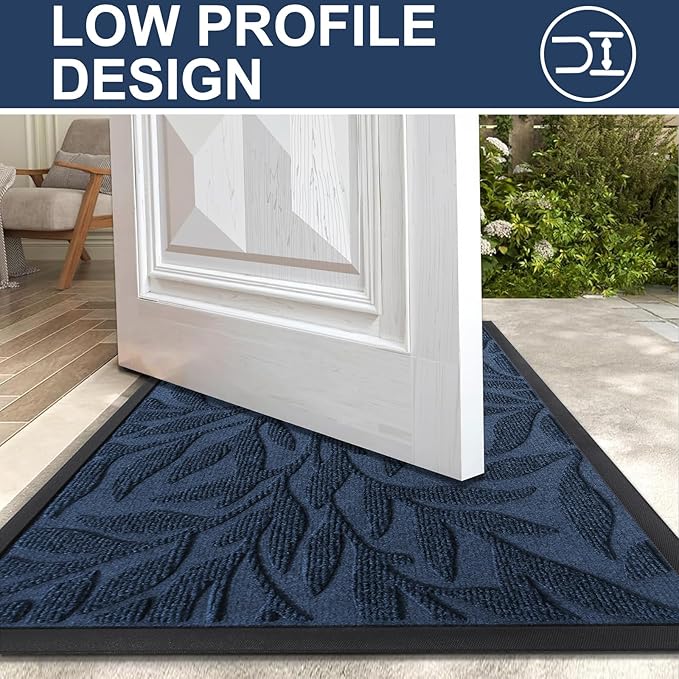 Smiry Front Door Mat Indoor Outdoor Entrance, Heavy Duty Natural Rubber, Trap Dirt and Moisture, Non-Slip Doormats, Low Profile, Easy Clean Patio Porch Entryway Mat, 29.5x17, Ocean Blue