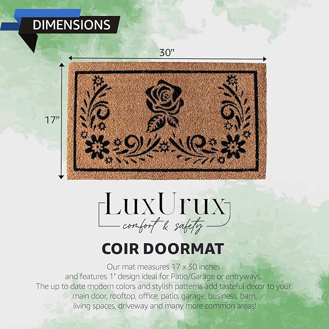 LuxUrux Welcome Mats Outdoor Coco Coir Doormat, with Heavy-Duty PVC Backing - Natural - Perfect Color/Sizing for Outdoor/Indoor uses, 17 x 30 inch
