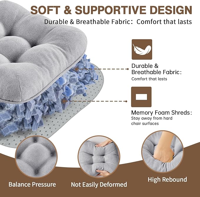 BETU Chair Cushions for Dining Chairs Set of 6,3.5" Thick Kitchen Table Chair Pads with Ties,Non Slip Backing and Covers, Seat Cushion for Dining Room,Bar,Patio Chairs,16"X16"X3.5",Light Grey