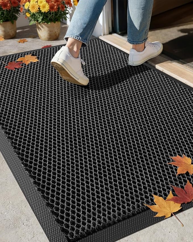 Color&Geometry High Stretch Elastic Silk Doormat, Front Door Mat Outside Entrance, Outdoor Door Mat for Patio,Quick-Dry & Heavy-Duty, Non-Slip Rubber Doormat, 24"x36" Black Grey