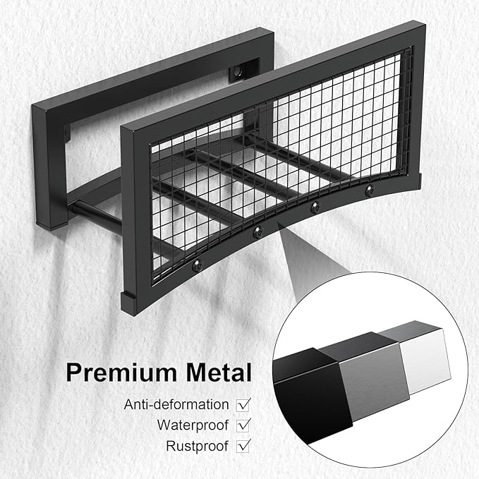Garden Hose Holder Wall Mount, Heavy Duty Metal Hose Holds for Garden Hose 150FT, Outdoor Water Hose Reel Storage Organizer Rack, Easy Install, Black