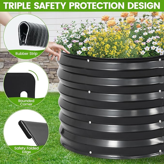 G GOOD GAIN Raised Garden Beds - 8x2x1.4ft Galvanized Planter Boxes Kit with Protective Tape & Gloves & Tools | Oval Metal Outdoor Raised Bed for Gardening Vegetables, Fruits, Flowers, Herbs, Grey