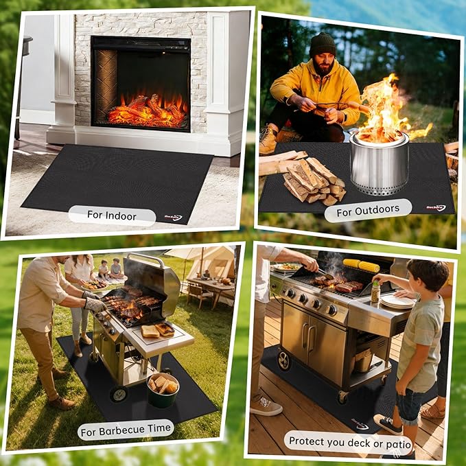DocSafe 40" Square Fire Pit Mat Under Grill Mat,4 Layers Fireproof Indoor Fireplace Pad Heat Insulated Protect for Decks,Patios,Grass,BBQ Smoker,Portable Reusable Oil-Proof and Waterproof, Black