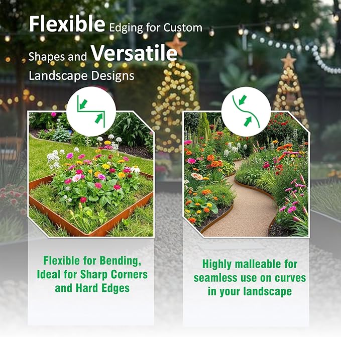 33ft. Cor-Ten Steel Landscape Edging (10-Pack) – 40" Metal Edging for Landscaping with 11 Stakes, Hammer-in Metal Landscaping Edging for Yard Pathway & Flower Beds – Lawn Edge for Garden Design