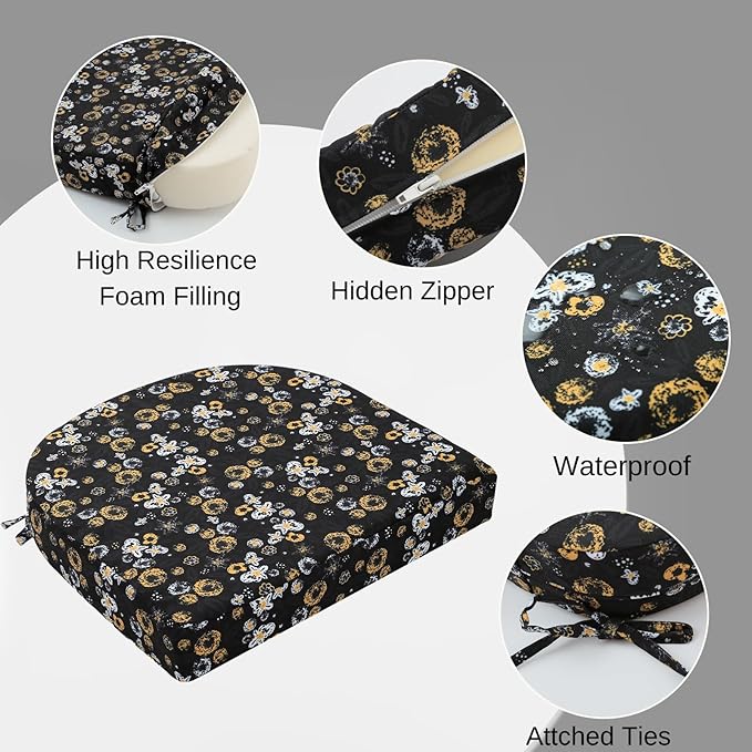 idee-home Outdoor Chair Cushions Set of 2, Thick 17" x 17" x 3" Outdoor Seat Cushions Patio Furniture Waterproof with Ties, Dining Pads