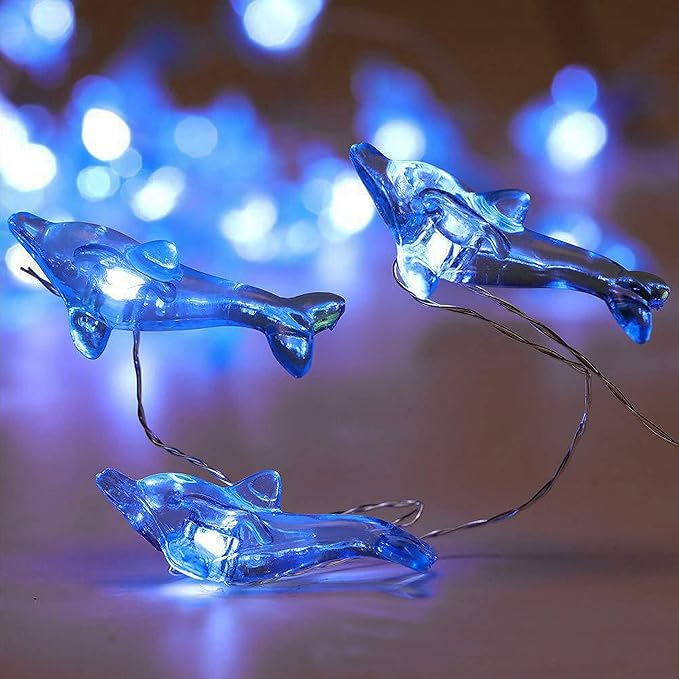 Decorman Dolphin Decorative String Lights, 14ft 40 LED 8 Modes Cool White Weatherproof Battery Operated Ocean Theme Lights for Bedrooms Parties Weddings Gardens with Remote and Timer