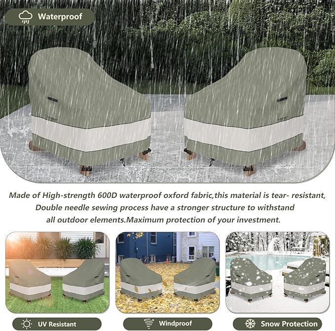 Outdoor Adirondack Chair Cover 2 Pack,Waterproof 100% Patio Chair Covers,30W x 34 D x 36 H inches,Patio Adirondack Chair Cover for Outdoor Chair -Grayish Green